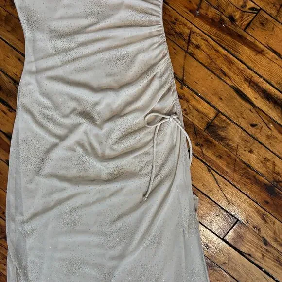 Vintage 90s Zum Zum by Niki Livas Gold Sparkly Prom Dress Side Slit Y2k - Picture 3 of 7